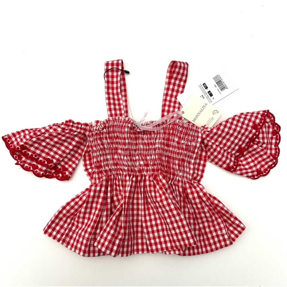 Monnalisa; Checked cotton top w/ bow; 8 y.o.
